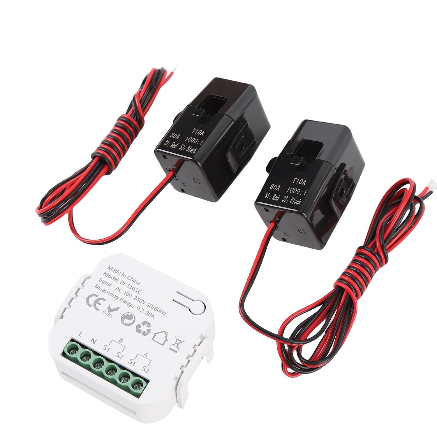 WALFRONT Single Phase Smart Power Meter WiFi Energy Monitor with 80A Clamps Real Time Electricity Usage Tracking for Home Solar Panels Electrical Panel
