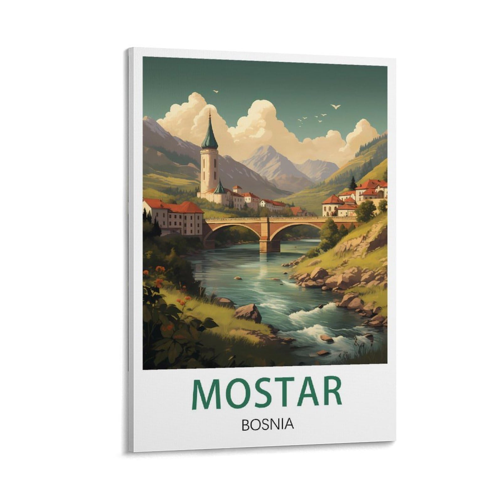 Orbana Frame-Style Mostar Bosnia Vintage Travel Posters 16X24inch(40X60cm) Canvas Print For Living Room, Bedroom, Dorm, Home, Office Wall Decoration