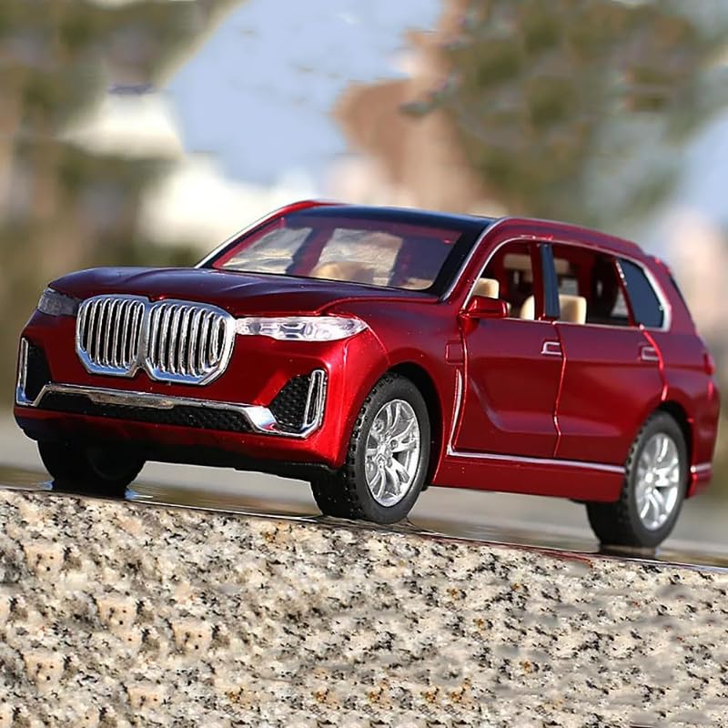 Image of Kids Model 1:32 BM X7 Die Cast Metal Car Pull Back Action Opening Doors with Realistic Engine Sound Lights Toy Car Gift for Boys - Red