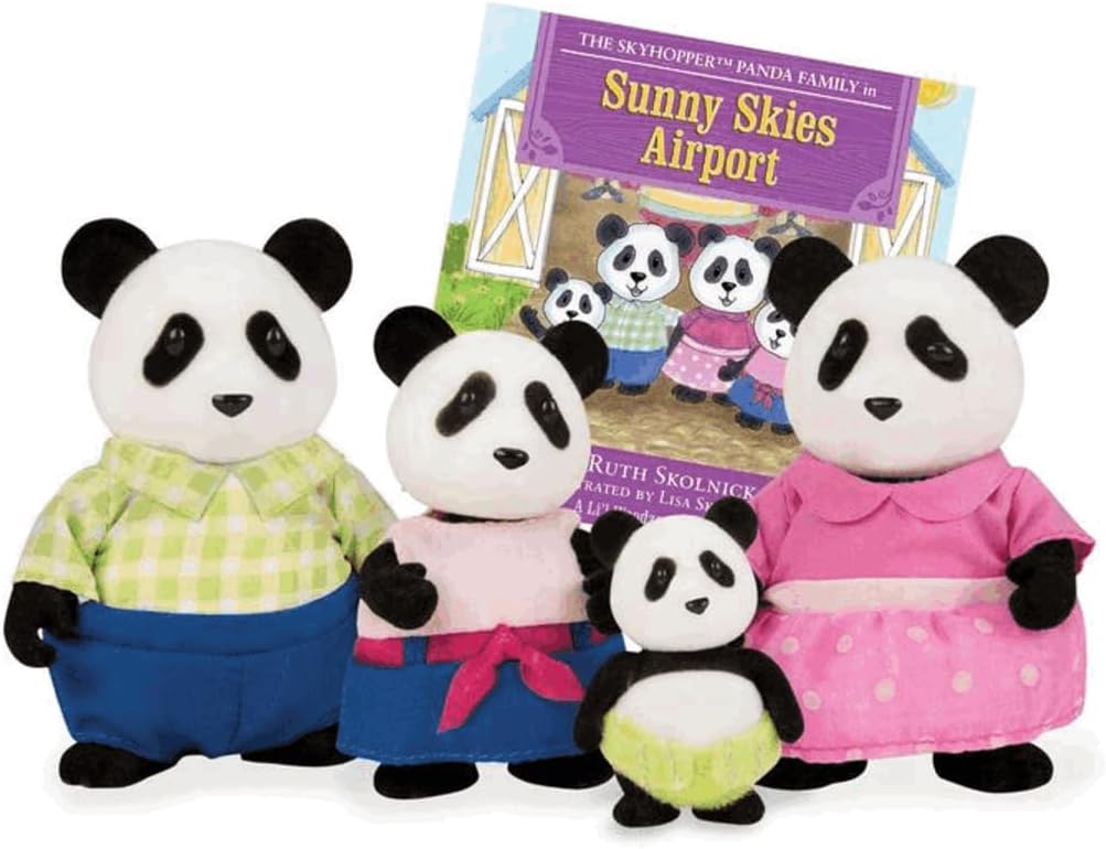 Li'l Woodzeez – The Skyhopper Panda Family – Set of 4 Collectible Posable Panda Figures with Storybook – Encourages Imaginative Pretend Play – Fun Gift Toy for Children 3+ Years