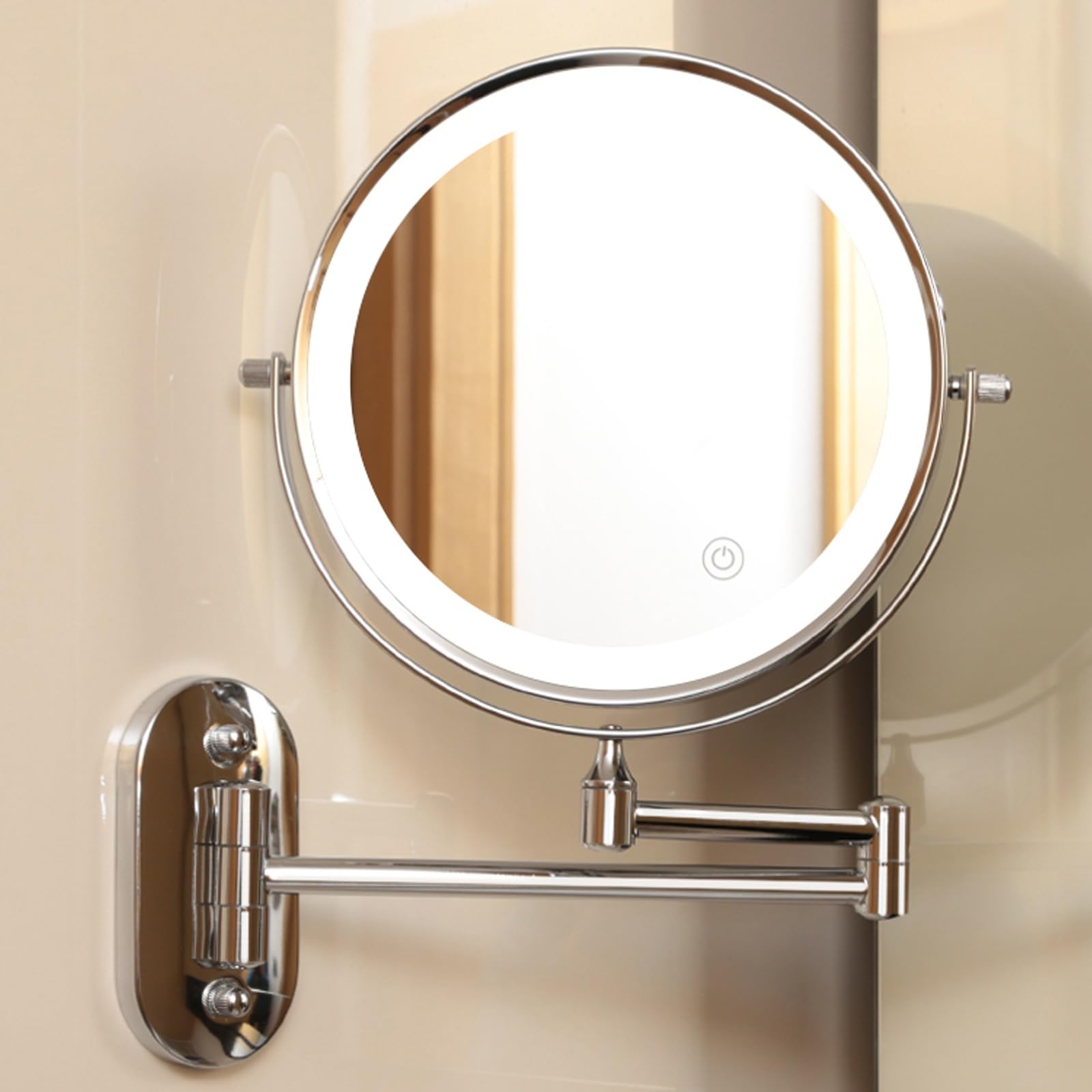 HJXGQJM Specchio Trucco Con Ingrandimento 3X/1X, Specchio Da Parete LED 3 Colori Di Luce, Specchio Estensibile, Rotazione A 360°, Per Bagno Hotel Spa, Braccio Pieghevole Estensione(Silver)