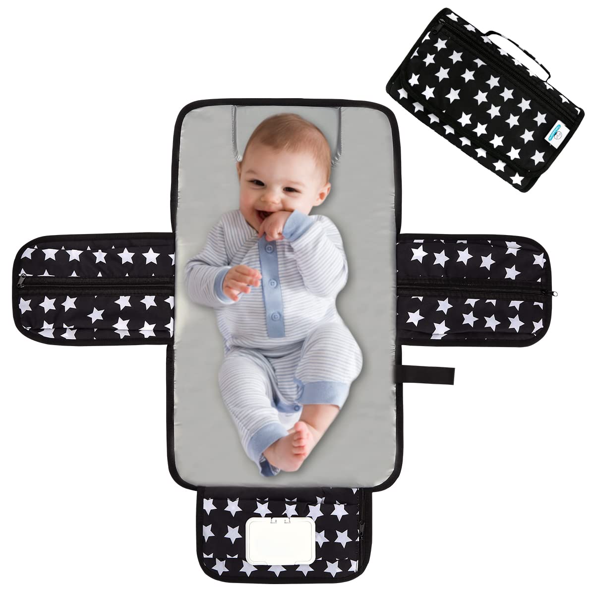 Portable Baby Changing Mat for Nappy Changing with Built-in Memory Foam Cushion by TAKASARA - Unisex Baby Essentials for Newborn - Enough Baby Stuff Storage - Easy to Carry Travel Clutch