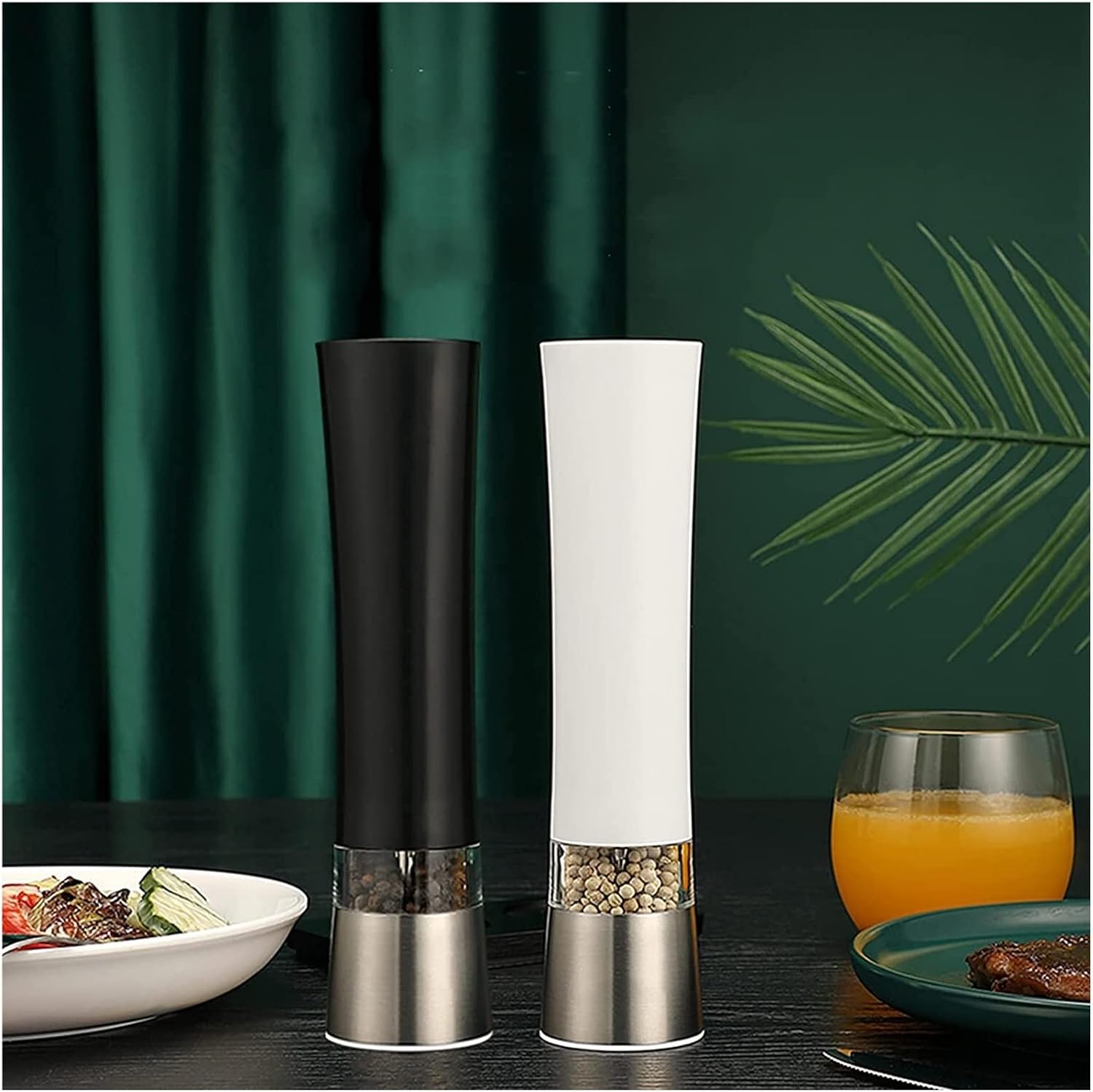 Pepper Mill Set Salt Pepper Grinder ，Refillable Sea Salt Peppercorn Stainless Steel Shakers Manual Grinders(Black)