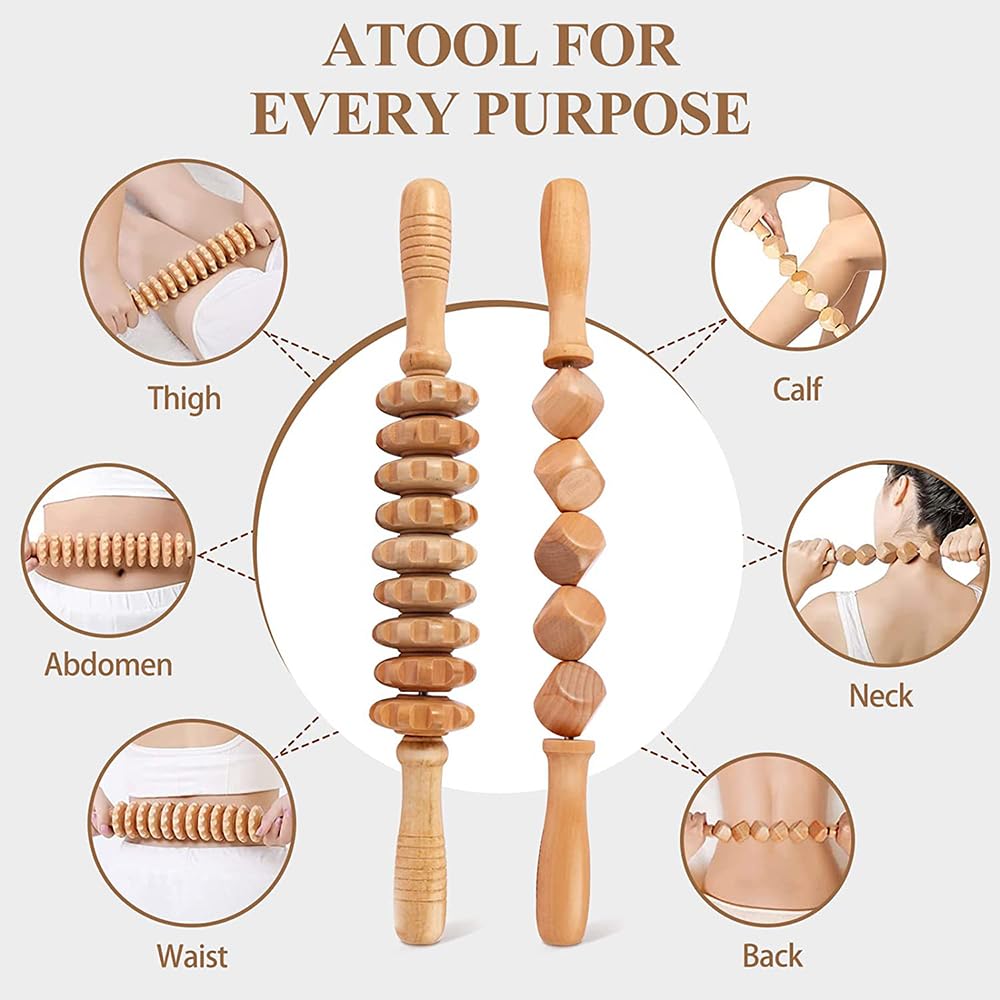 NEWFUN 5 in 1 Maderotherapie Set,Anti Cellulite Massagegerät Holz, Massageroller Faszienrolle Gua Sha Becher Massage Set,Strafft die Haut, für Nacken, Beine, Rücken, Stress Abbauen und Entspannung