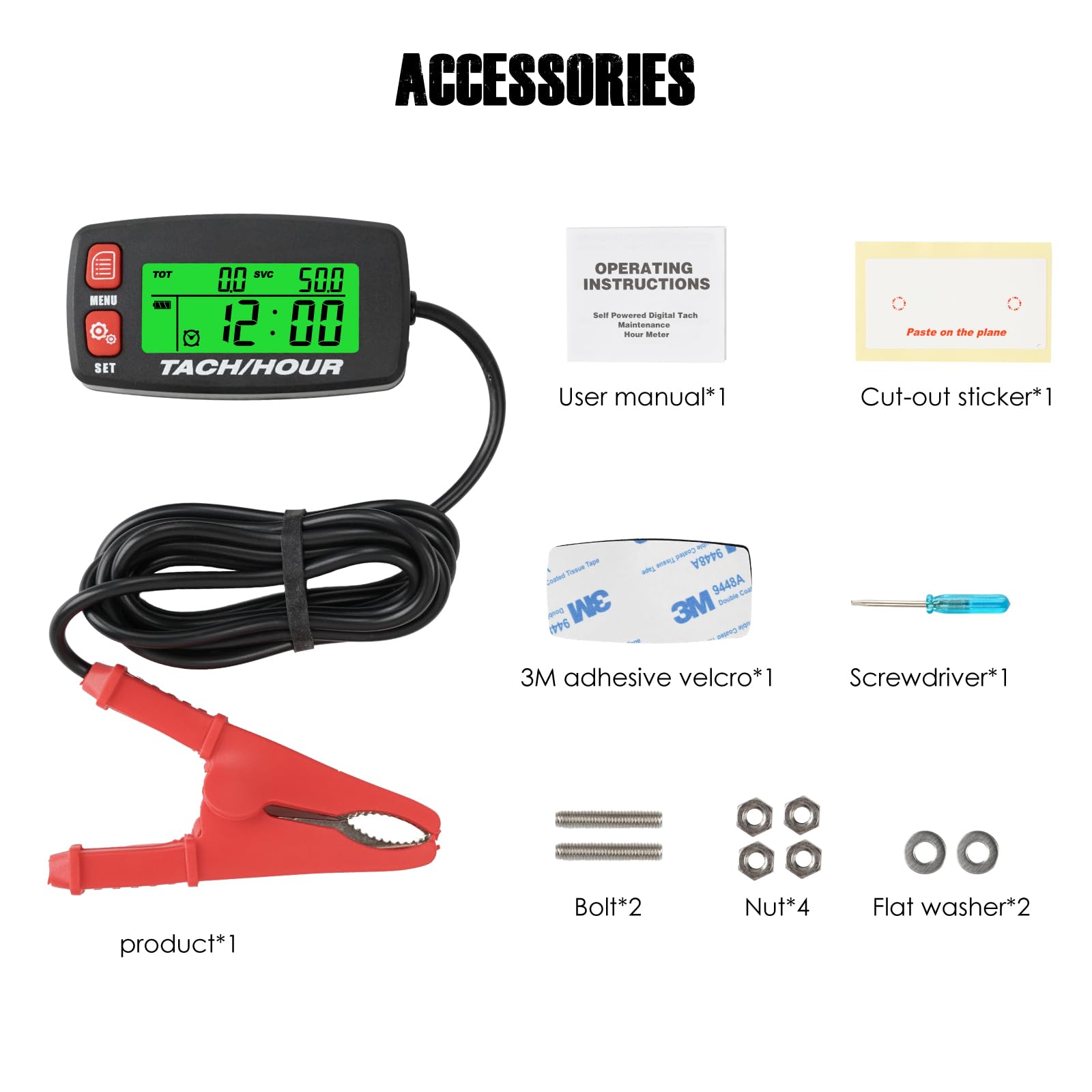Drehzahlmesser, Stundenmesser, Aufzeichnung der Gesamtstunden, Geeignet für Rasenmäher, Traktor, Generator, Kompressor