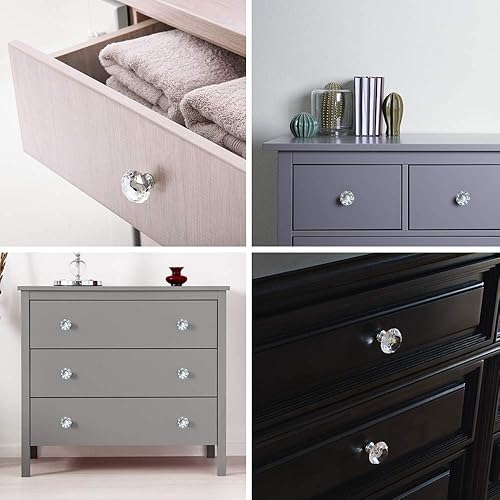 Miniatura 7 de Isaac Jacobs - Juego de 6 pomos de cristal de forma redonda clásica (1.378 in), pomos de gabinete con tornillos, tiradores de cajón de vidrio para