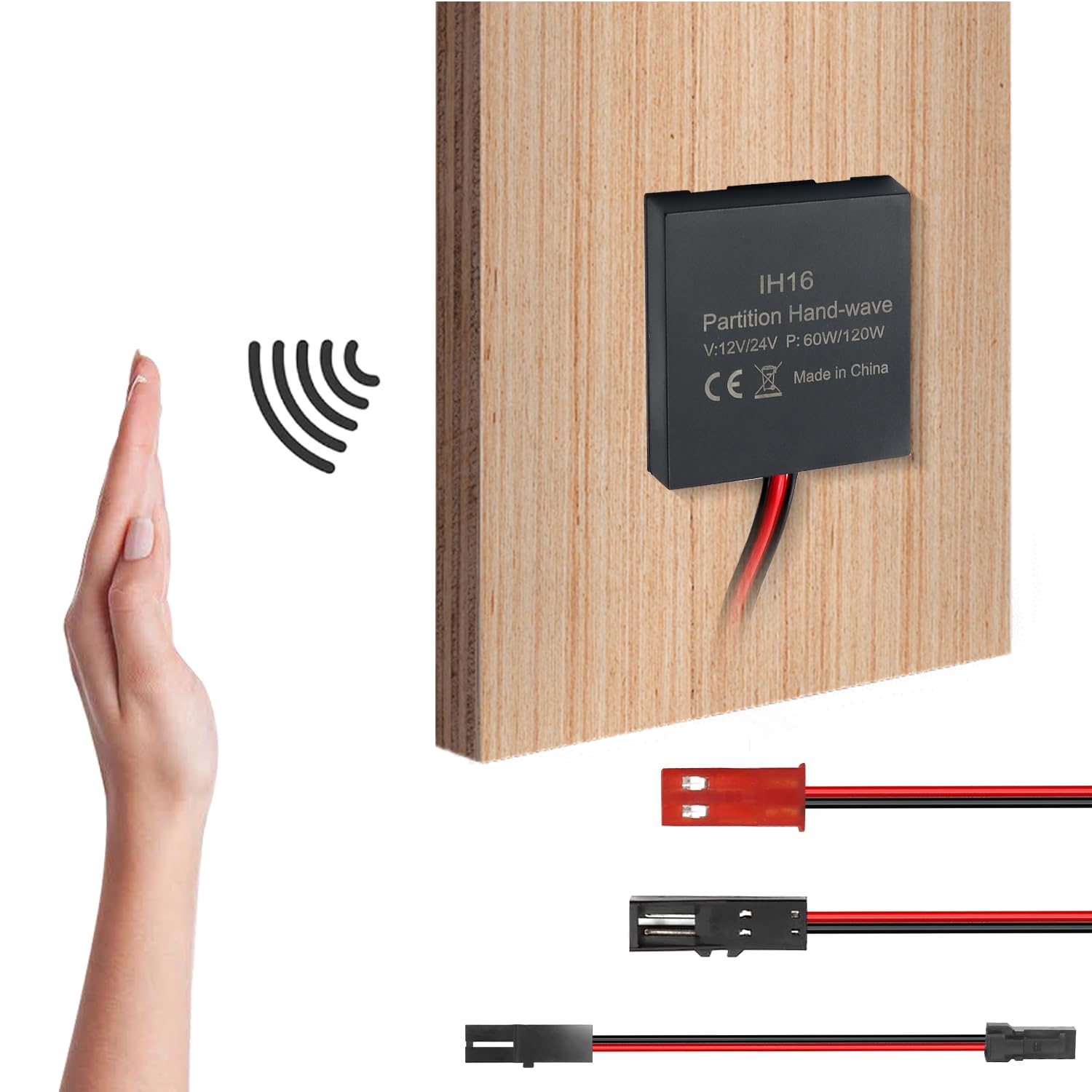 VST Sensor Switch, Hidden Hand Wave Activated Led Light Switch for Closet Lights, Under Cabinet Lighting, with 12V JST Male and Female Connectors（DC 12/24V 3A