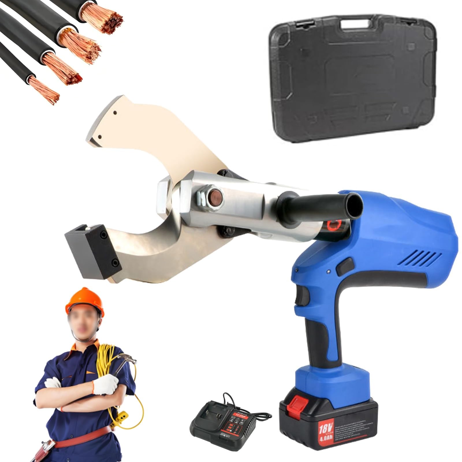 Tagliacavi elettrico senza fili con display OLED, 2 batterie da 4,0 Ah, ideale per tagliare cavi in rame, design pratico ed efficiente per un facile utilizzo