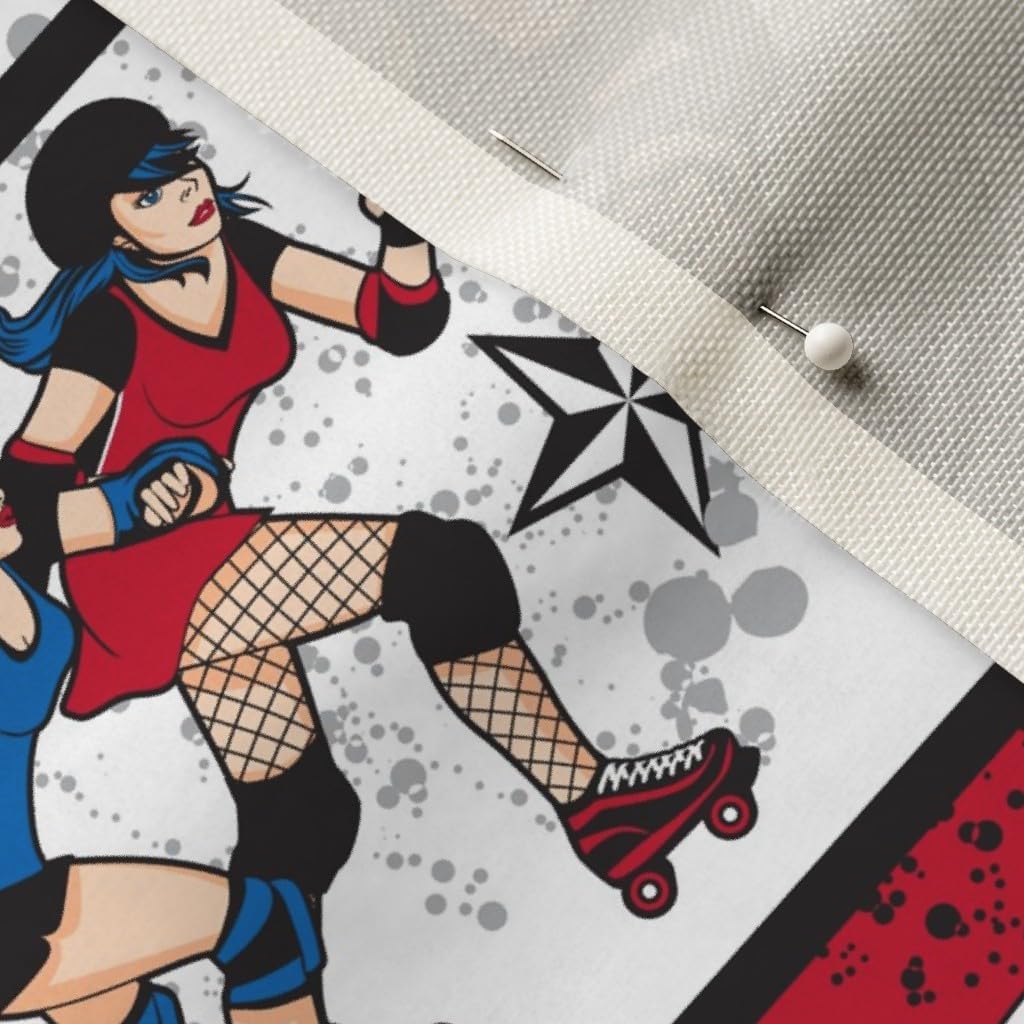 Spoonflower Fabric - Girls Rock Roller Skating Comic Skates Printed on Upholstery Velvet Fabric Fat Quarter - Upholstery Home Decor Bottomweight Apparel