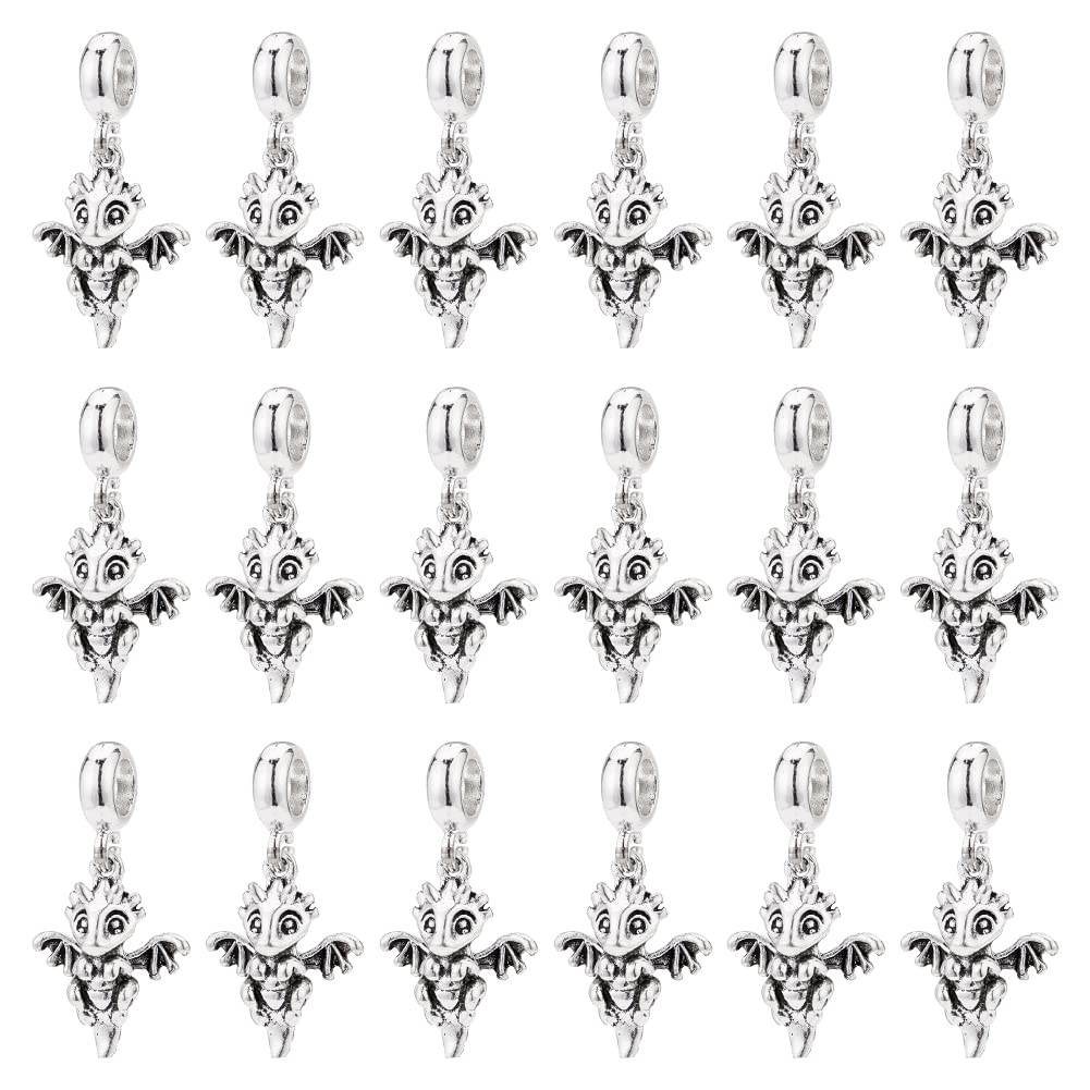 CHGCRAFT Dragon Dangle Charm Tibetan Dragon Pendants Style Alloy European Dangle Charms Large Hole Pendants for Necklace Bracelet Jewelry Making and Crafting