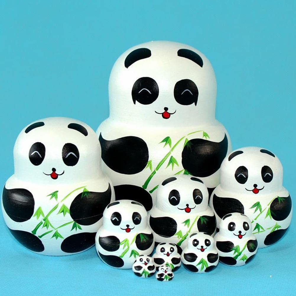 Russische Matroschka-Holzpuppen, 10 Stück, Panda, russische Nistpuppen, Spielzeug, Holz, Matroschka-Spielzeug, niedliches Tiermuster, Holzspielzeug für Kinder