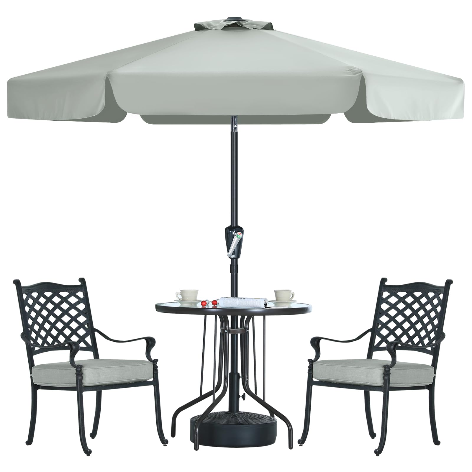 MasterCanopy Sonnenschirm neigungsverstellbar, mit schönem Volant, 8 Rippen und Kurbel, für Patio, Garten, Terrasse, Markt