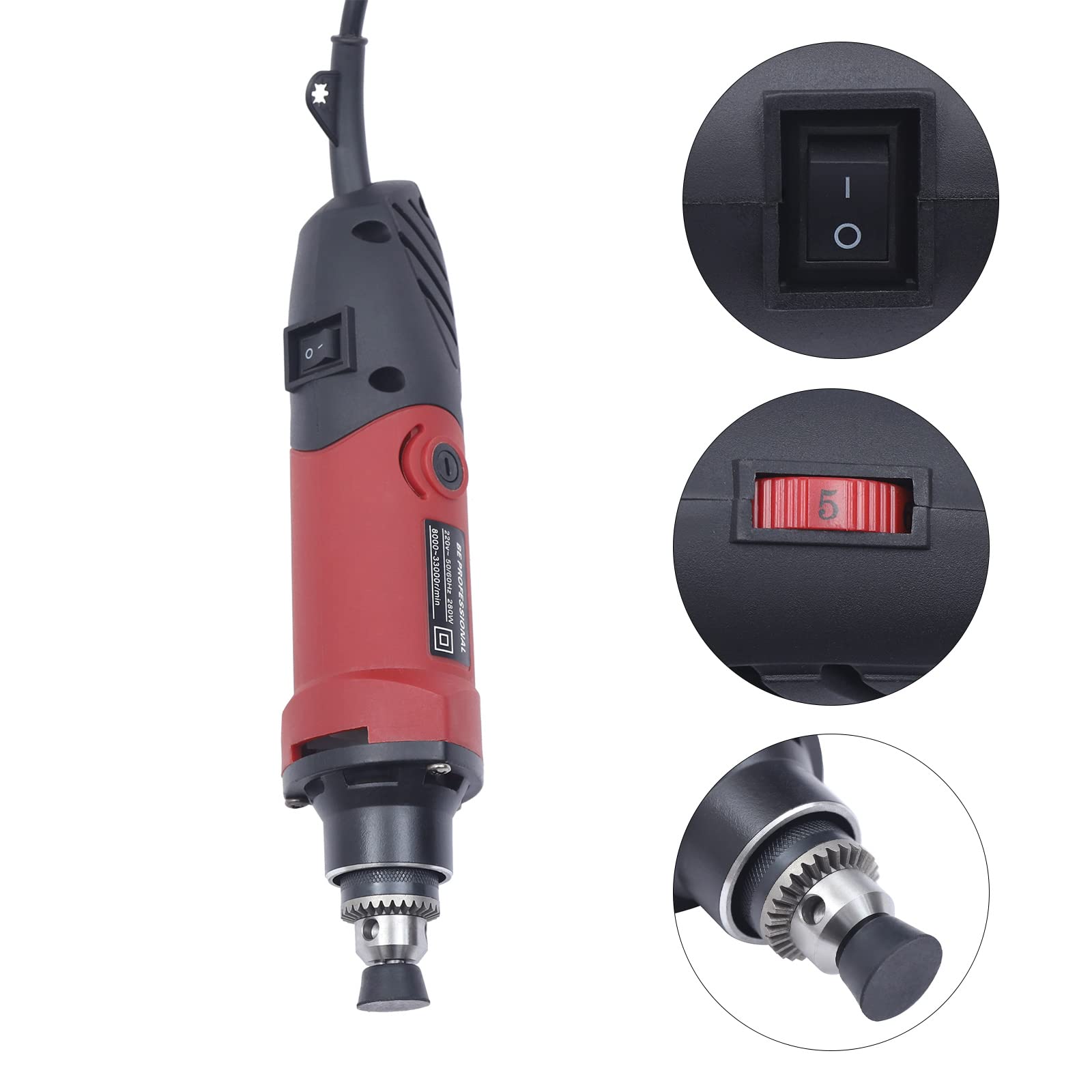 Smerigliatrice dritta, 280W elettrica giada smerigliatrice, 6 velocità regolabile 8000-33000 giri/min, multifunzione Smerigliatrice portatile per intaglio, lucidatura