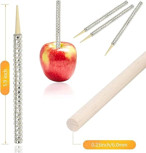 Miniatura 4 de 32 palitos de bambú de manzana de caramelo brillante, brochetas puntiagudas de madera de manzana caramelo con diamantes de imitación, envoltura