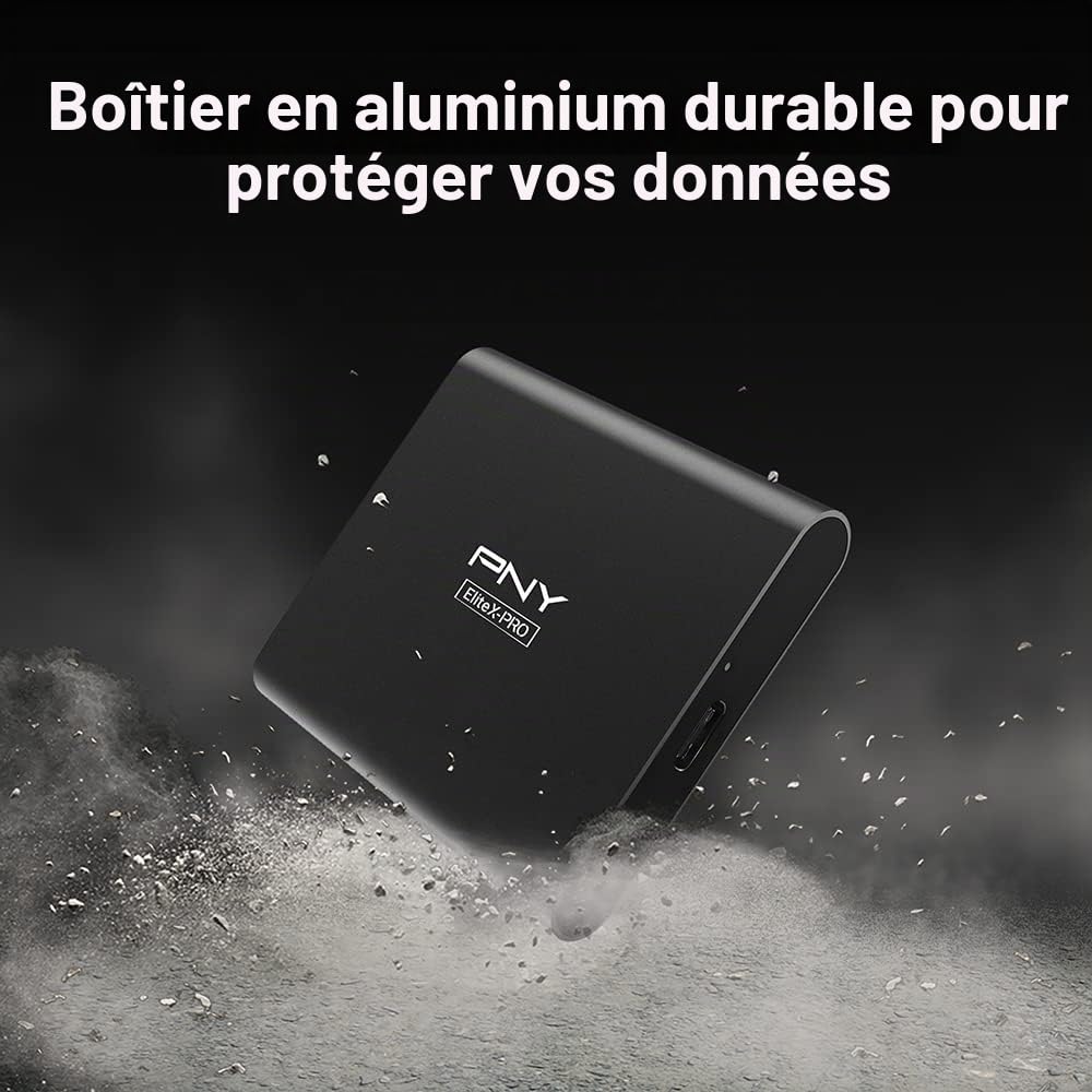 PNY CS2260 EliteX-Pro USB 3.2 Gen 2x2 External Portable SSD 1TB, Vitesse de Lecture jusqu'à 1,500 MB/s, Vitesse d'écriture 1,400 MB/s Noir