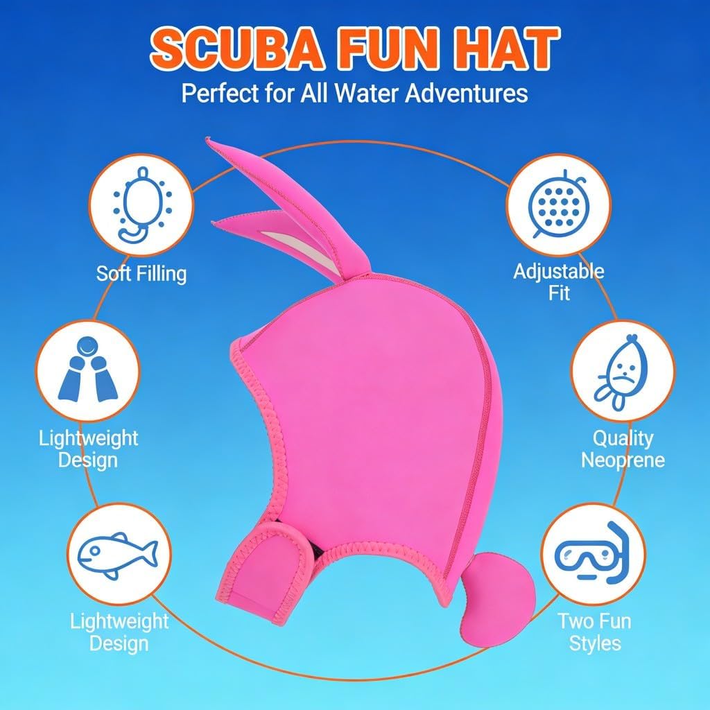 Neoprene Diving Hood, 7mm Wetsuit Hood Hat for Men, Cartoon Design - Soft Filling, Adjustable Hook & Loop, Durable Surf Helmet for Snorkeling (Rabbit Style)
