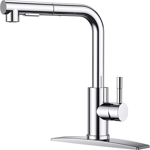 FORIOUS Grifos de cocina cromados con pulverizador extraíble grifo de fregadero de cocina de una sola manija con pulverizador extraíble