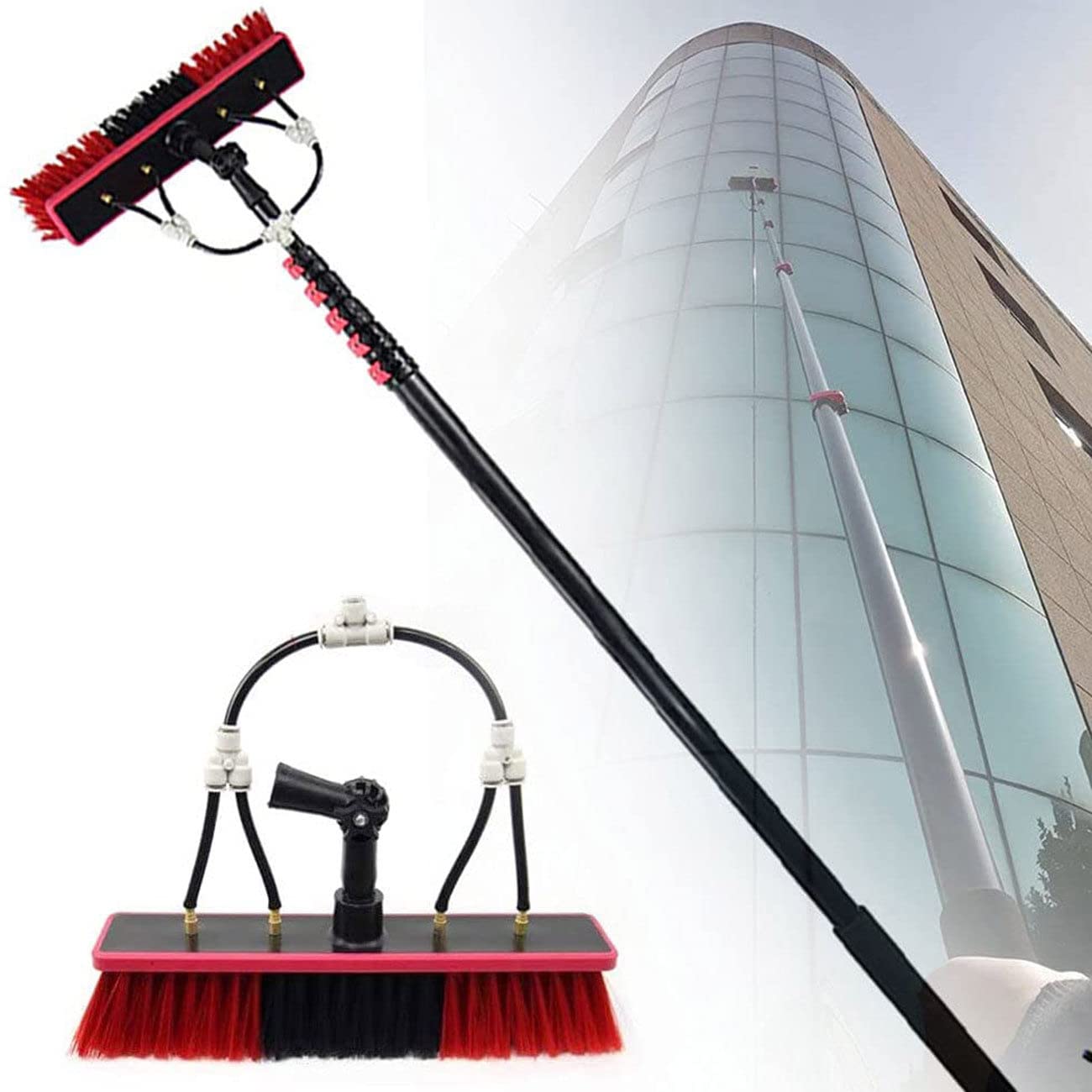 LMMIAOZ 24Ft Water Fed Window Cleaning Pole Brush for Solar Panels & Trucks, Professional Equipment for Efficient Window & Photovoltaic Cleaning