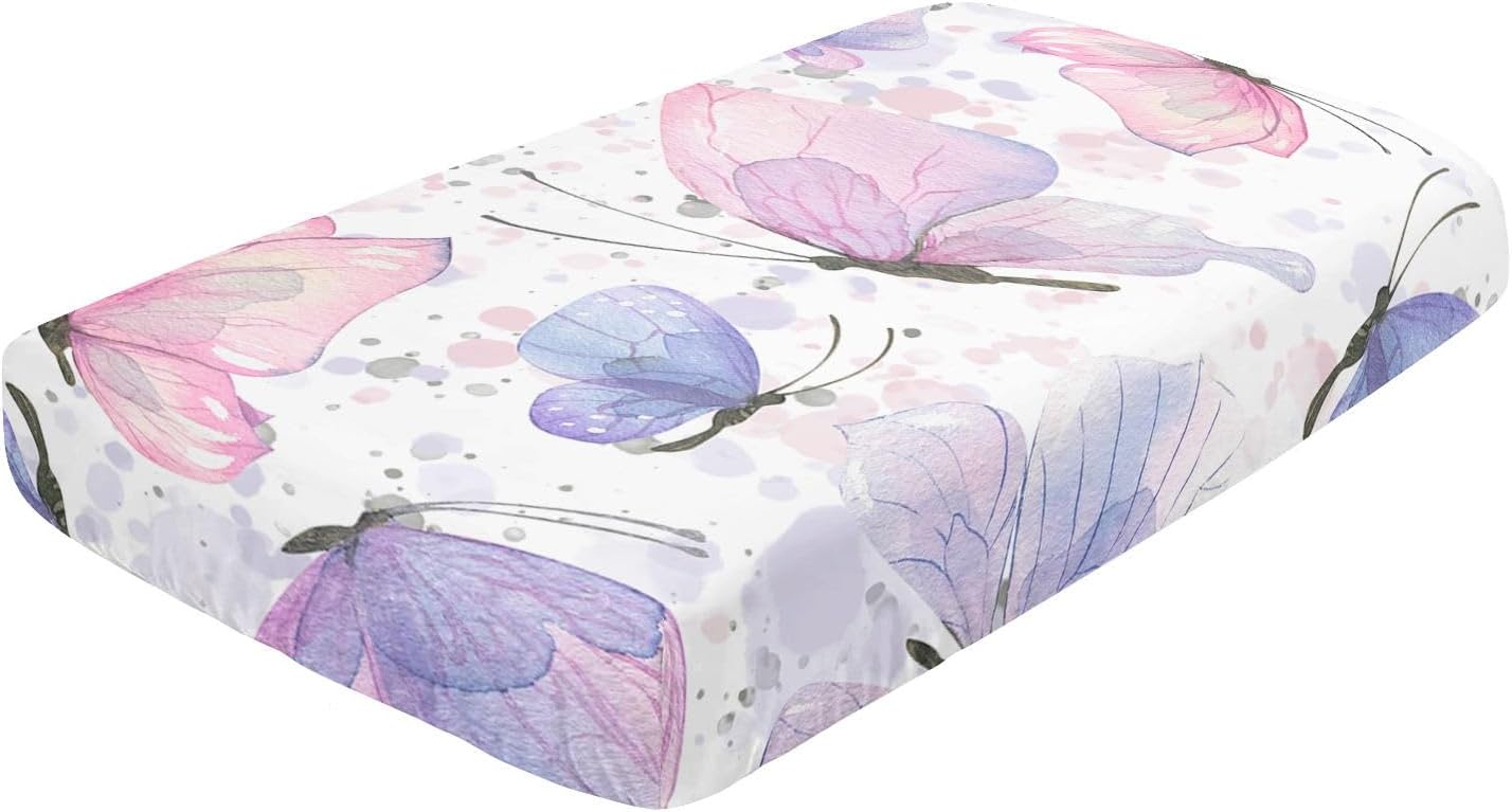 Crib Bedding Set,3pcs Nursery Gradient Butterfly Printed Crib Bedding Set,with Comforter Sheet & Skirt for Baby Boys and Girls(Butterfly-2)