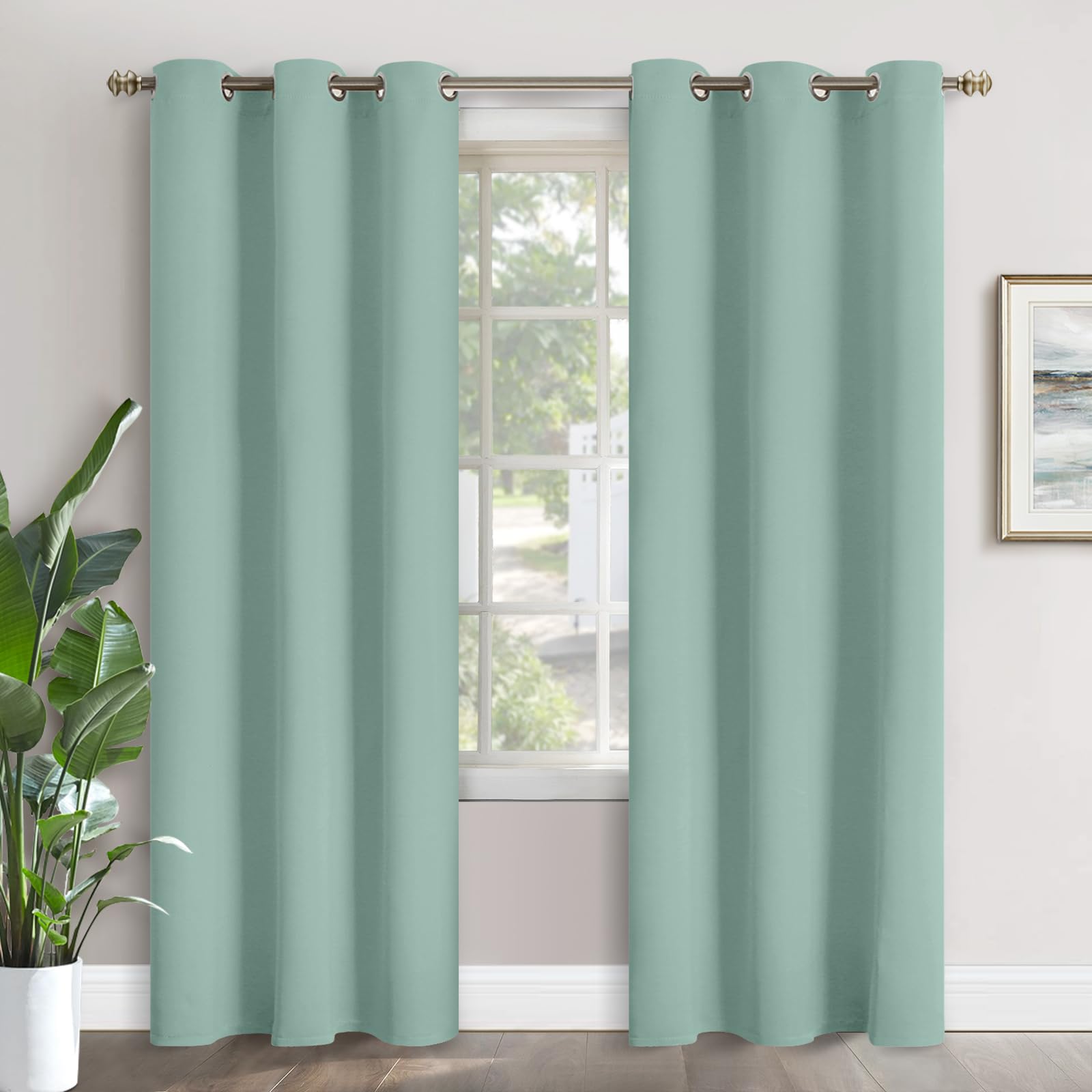YoungsTex Light Green Blackout Curtains for Living Room 84 Inches Length - Thermal Insulated with Grommet Room Darkening Drapes Spring Decor for