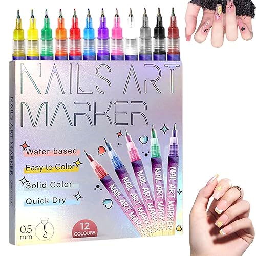 Juego de bolígrafos para arte de uñas, 12 colores, marcadores de uñas de secado rápido 2025, bolígrafos de pintura de dibujo, decoración de uñas