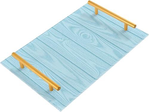 Striped Blue Wood Texture Vintage Decorative Bar Tray with Handles Food Trays for Eating for Jewelry Perfume for Table Serving bandejas para