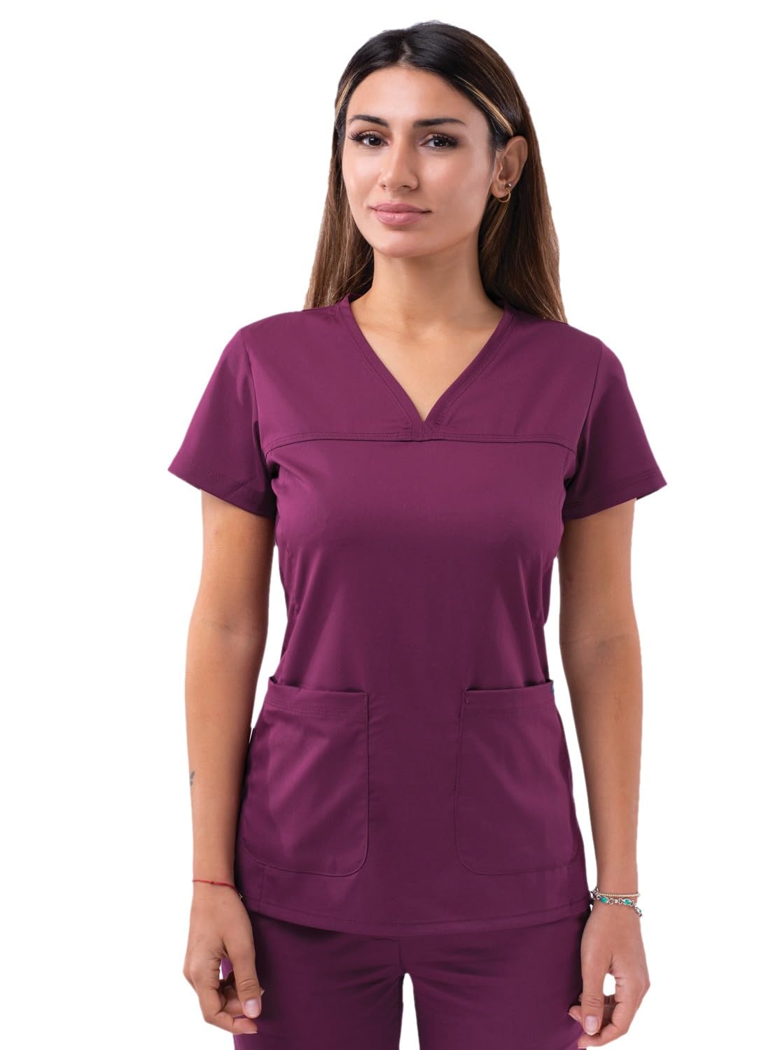 Adar Pro Scrubs for Women - Sweetheart V-Neck Scrub Top - P4210 - Wine - S