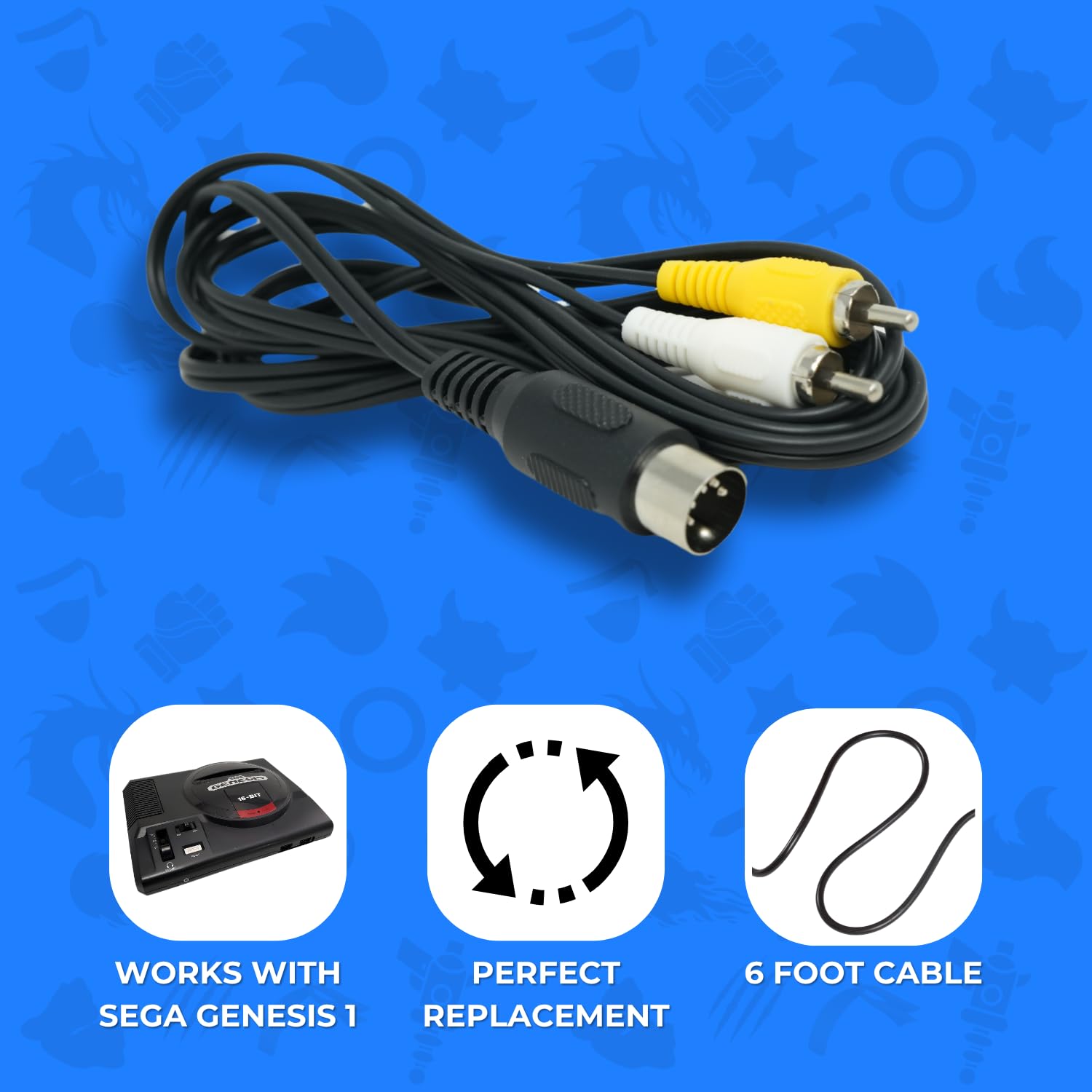 Old Skool Sega Genesis 1 Standard AV Cable RCA Connection Cord - 6 feet - Sega Genesis - Very Good - Used Accessory - Image 2