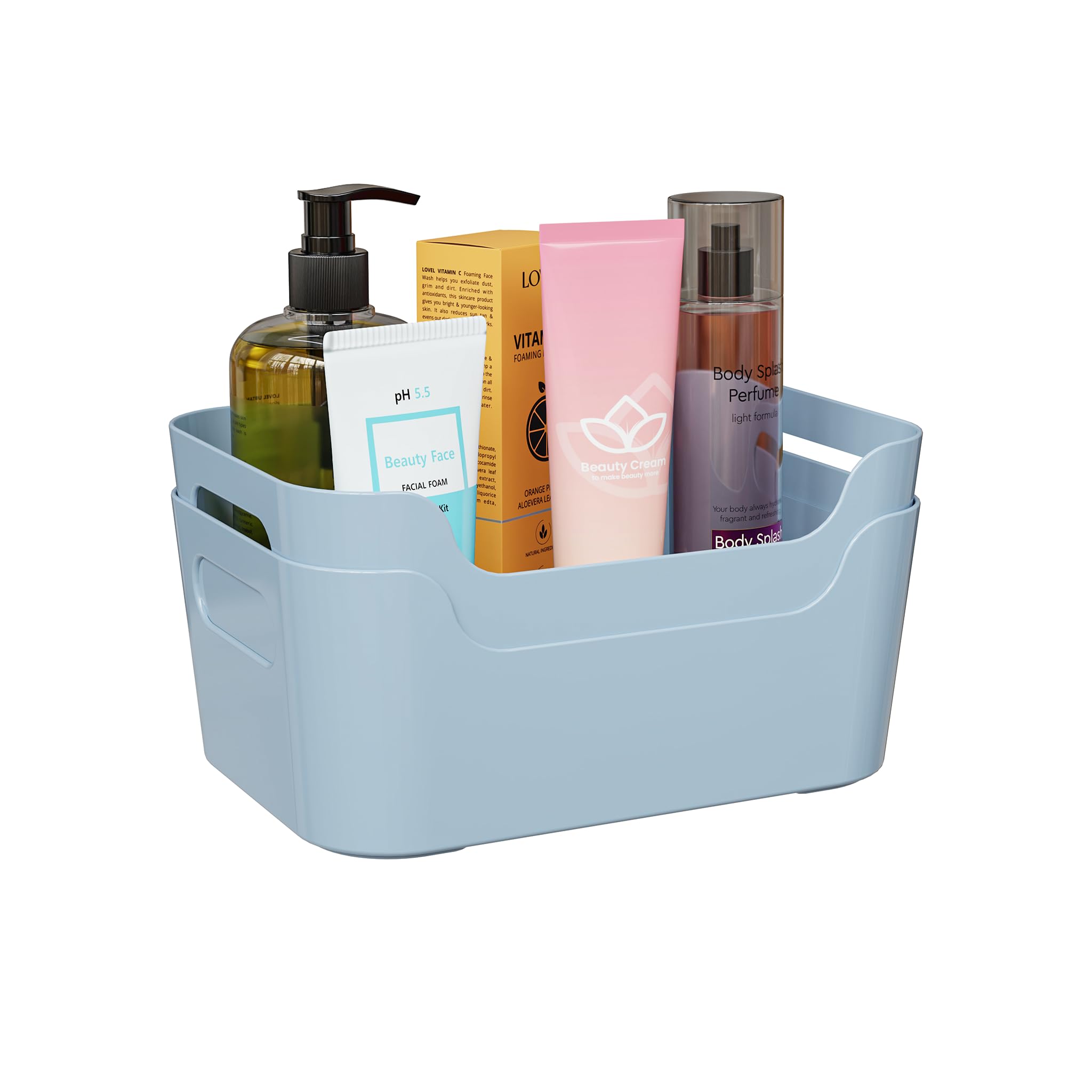 TEX-RO Storage Box and Organiser | Storage Organiser | Organizer Storage Box for Home & Kitchen | Durable Storage Basket & Plastic Basket for Storage (Pack of 2, Sky)
