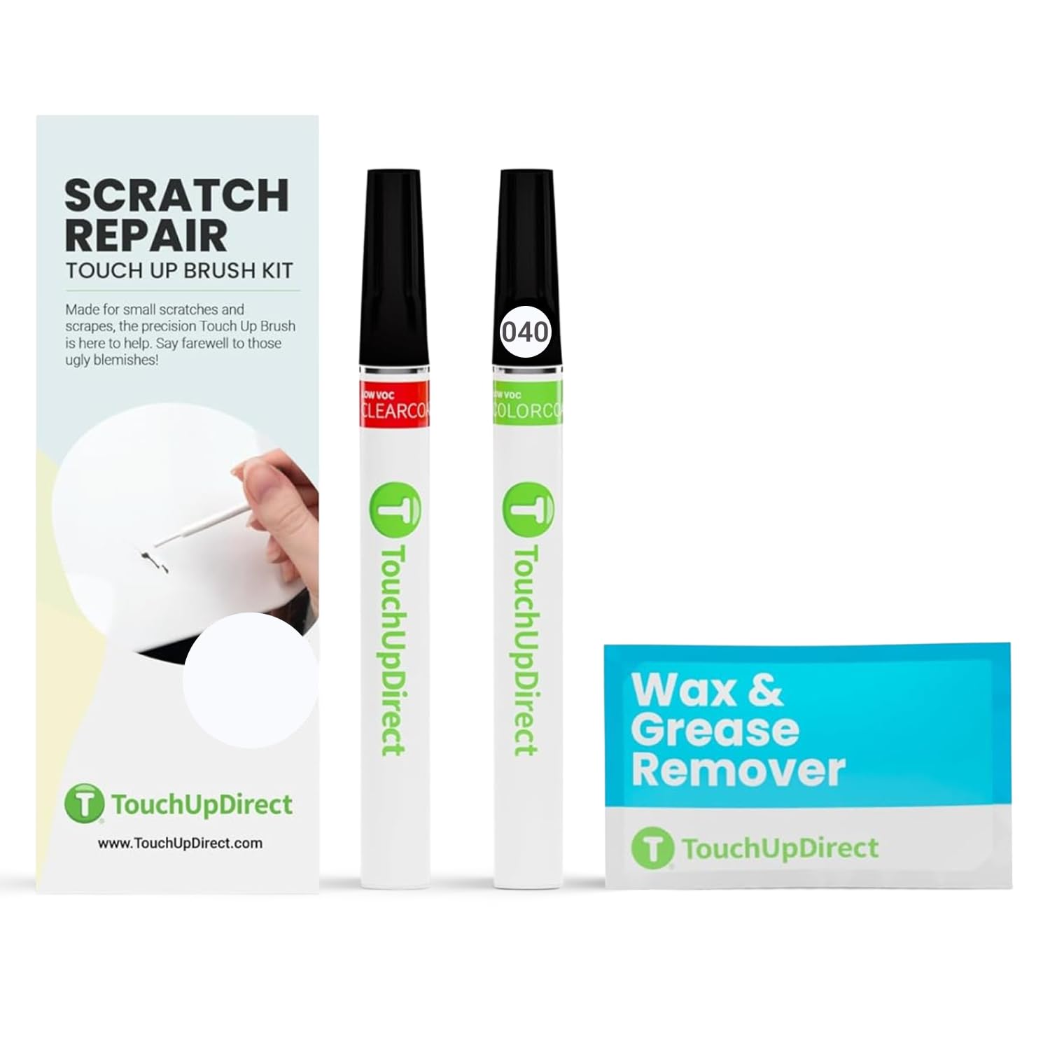 TouchUpDirect Auto Scratch Repair Brush Kit – Toyota 040 Super White Exact Match Auto Paint Kit with Car Color and Clearcoat, for Repainting and Car Paint Touch Up, Scratch Repair Kit