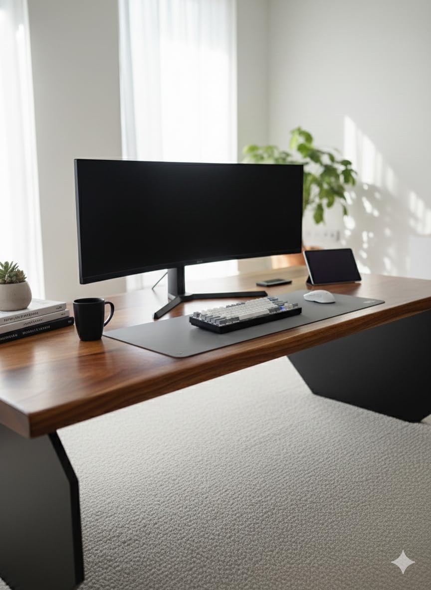 WELL KNOWN Wooden Computer Long Monitor Stand, Monitor Riser Desk Shelf Desktop Legs Stand TV Laptop Riser with Keyboard Storage Desk (100 cm Long)-image-18