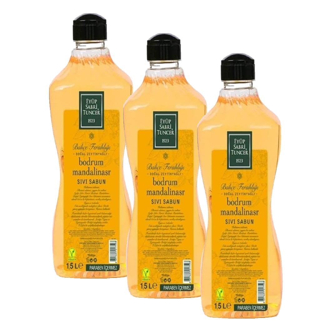 Eyüp Sabri Tuncer Doğal Zeytinyağlı Sıvı Sabun, Bodrum Mandalinası, 1,5 L Pet Şişe (1 x 1500 ml) (3 paketi)