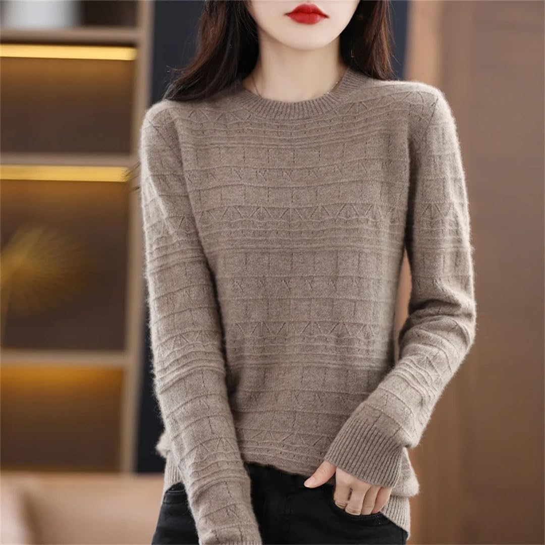 Vogrtcc Damski sweter wełniany z okrągłym dekoltem, sweter z dzianiny, pogrubiony top