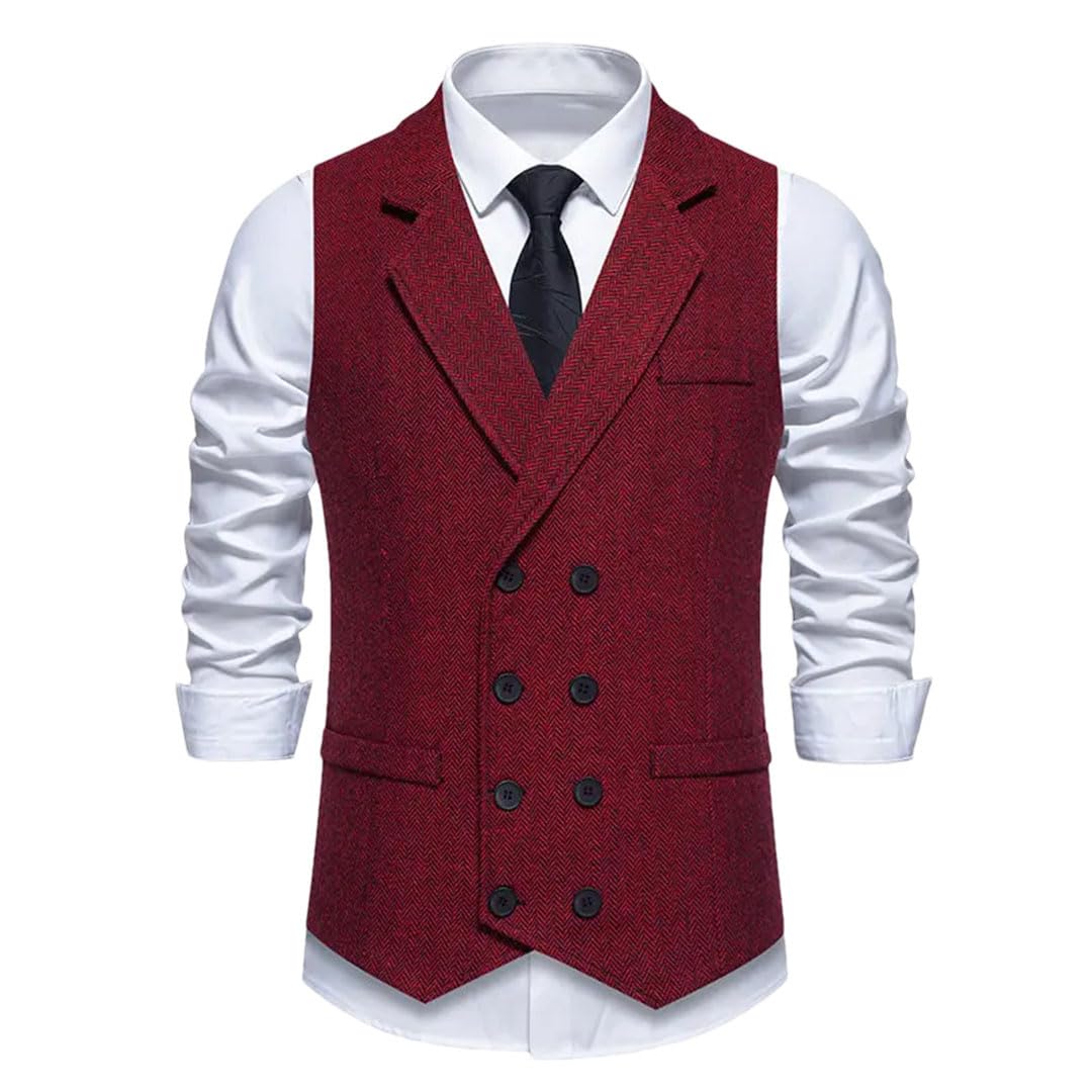 Męski garnitur w jodełkę vintage dwurzędowa kamizelka ślubna formalna hombre gotycka kamizelka
