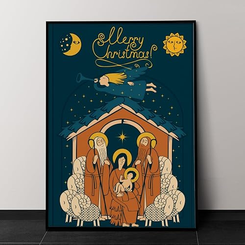 Nativity canvas wall art Jesus, Religious wall decor, Merry christmas canvas wall art print, Christmas artwork