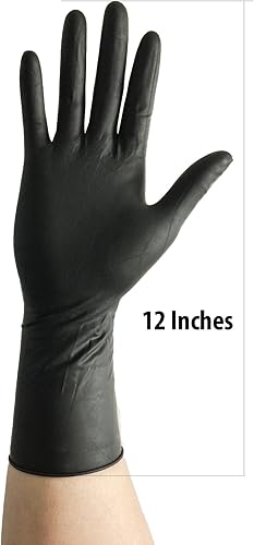 Miniatura 2 de guantes negros descartables de látex, 12 pulgadas de longitud, grosor de 2164, sin polvo, 50 unidades