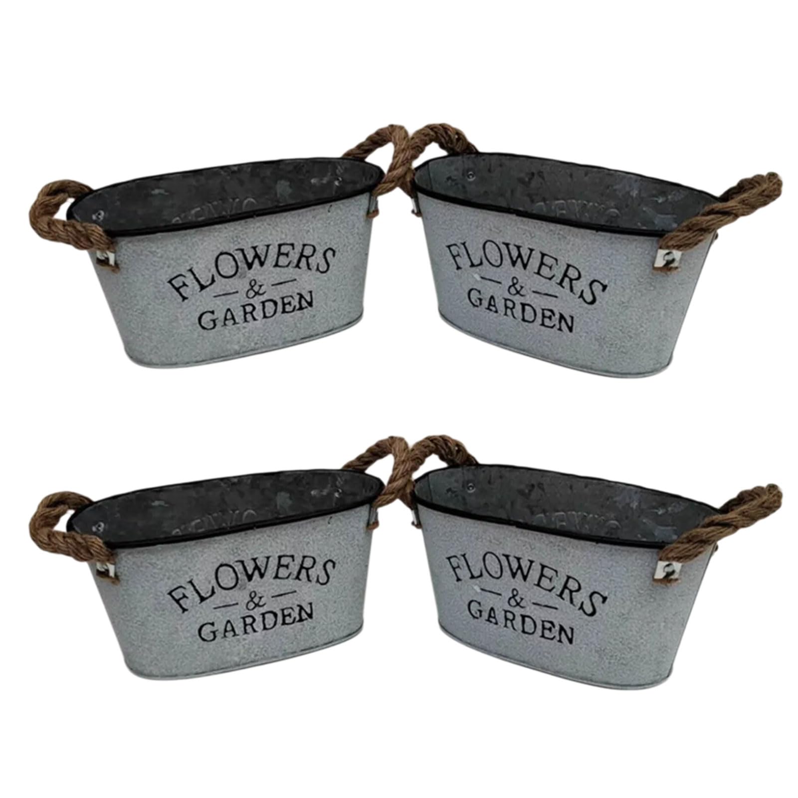 Msioytog Of 4 Oval Galvanized Planter Pots for Stylish Indoor Gardening Decorative Plant Containers Floral Arrangement Bucket Iron Planter Set