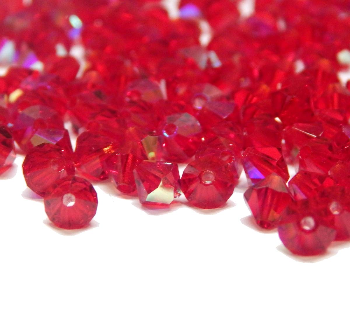 Perlin 4mm Crystal Bohemian Bicone Beads, Set of 40, Siam Red AB, Fire Polished Faceted - Image 2