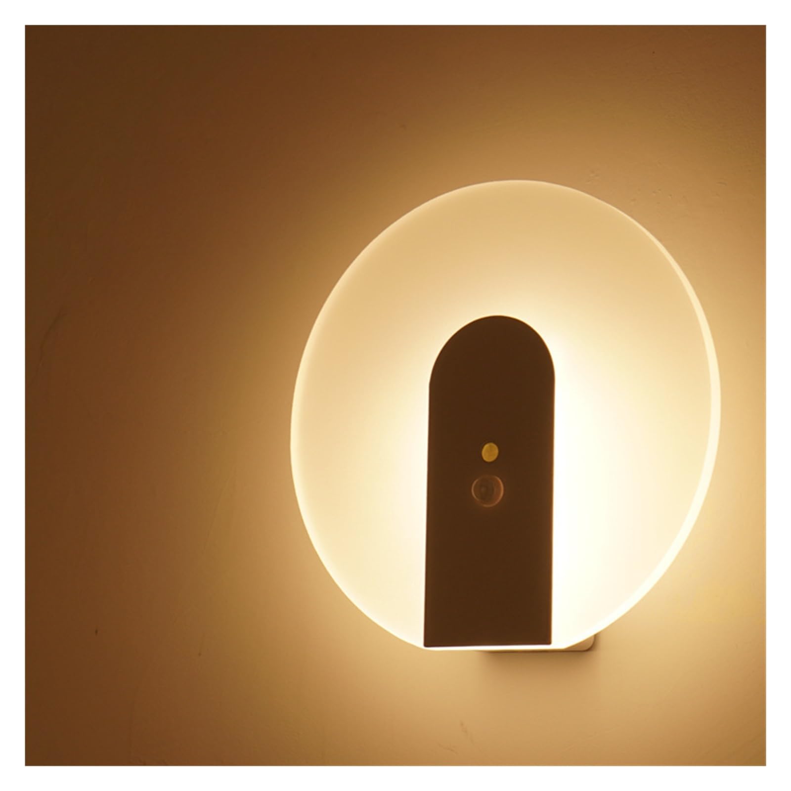 PIR Motion Czujnik Lampa ścienna USB Akumulator Dekoracja wnętrz dla domu Oświetlenie Lampa nocna do sypialni Kinkiet na schody (Kolor : Round Black )
