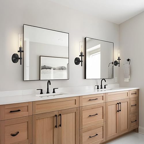 Miniatura 4 de Juego de dos apliques de pared negros, apliques de pared de tocador de baño de 14 pulgadas, apliques de pared de tubo de vidrio, apliques de pared