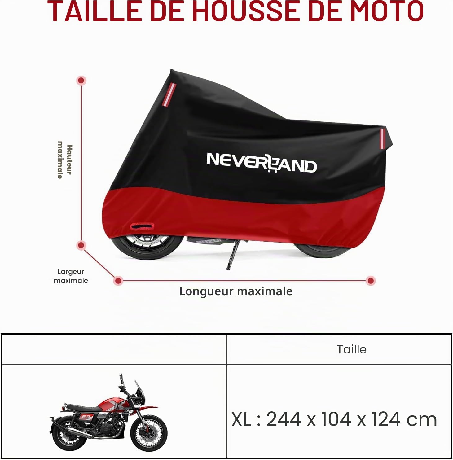 Housse Moto Impermeable Bache Moto Extérieure 245 * 105 * 125 CM | Housse de Protection pour Moto Bâche Moto Impermeable Scooter Couverture Résistant aux Poussière Pluie Neige UV Vent