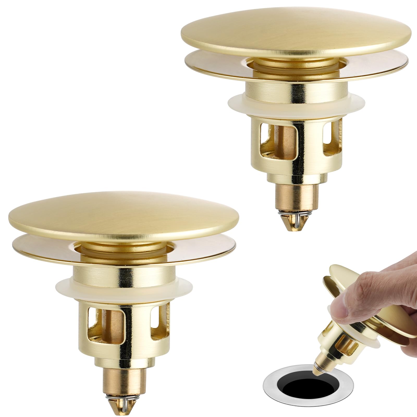 Universal Bathroom Sink Drain Stopper Strainer, 2PCS, Brushed Gold