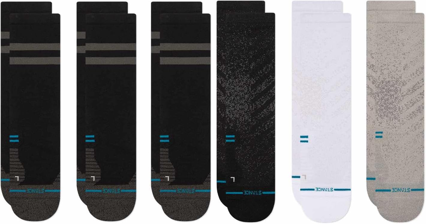 Stance Ultralight & Light Performance Crew Socks Bundle – Franchise Black & Multicolor, Large (6 Pairs)
