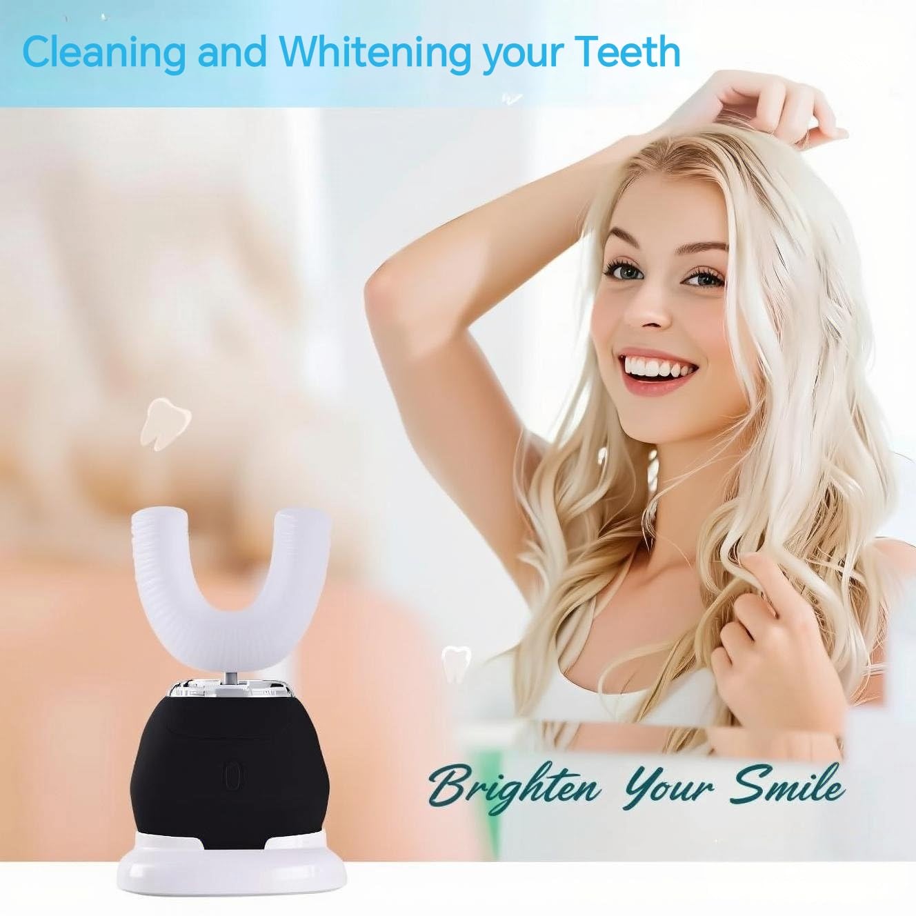 Xiarden Automatic U-Shaped Ultrasonic 360 Auto Toothbrush with Whitening Blue Light for Adults : Health & Household
