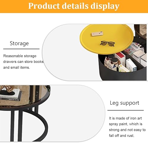 Miniatura 4 de Couchtisch Rund 2er Set, Kreativer Runder Couchtisch Aus Glas mit Metallrahmen, Mit Stauraum für Kleine Räume Wohnzimmer Schlafzimmer Balkone mit