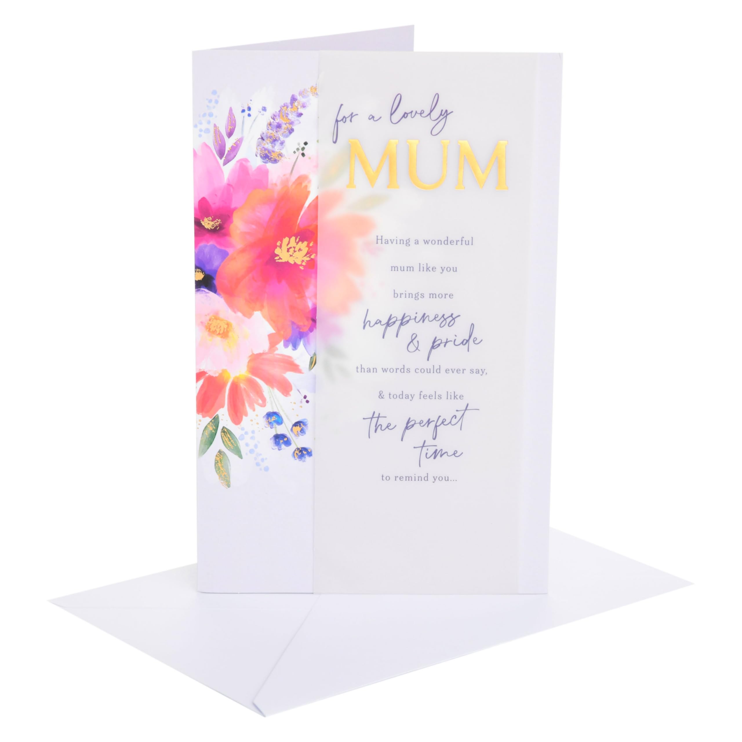 UK Greetings | Mother's Day Card for Mum | Card for Mum, Grandma, Wife | Her, Girls, Women | Flowers Design | With Envelope | 16.5 x 25.4 cm