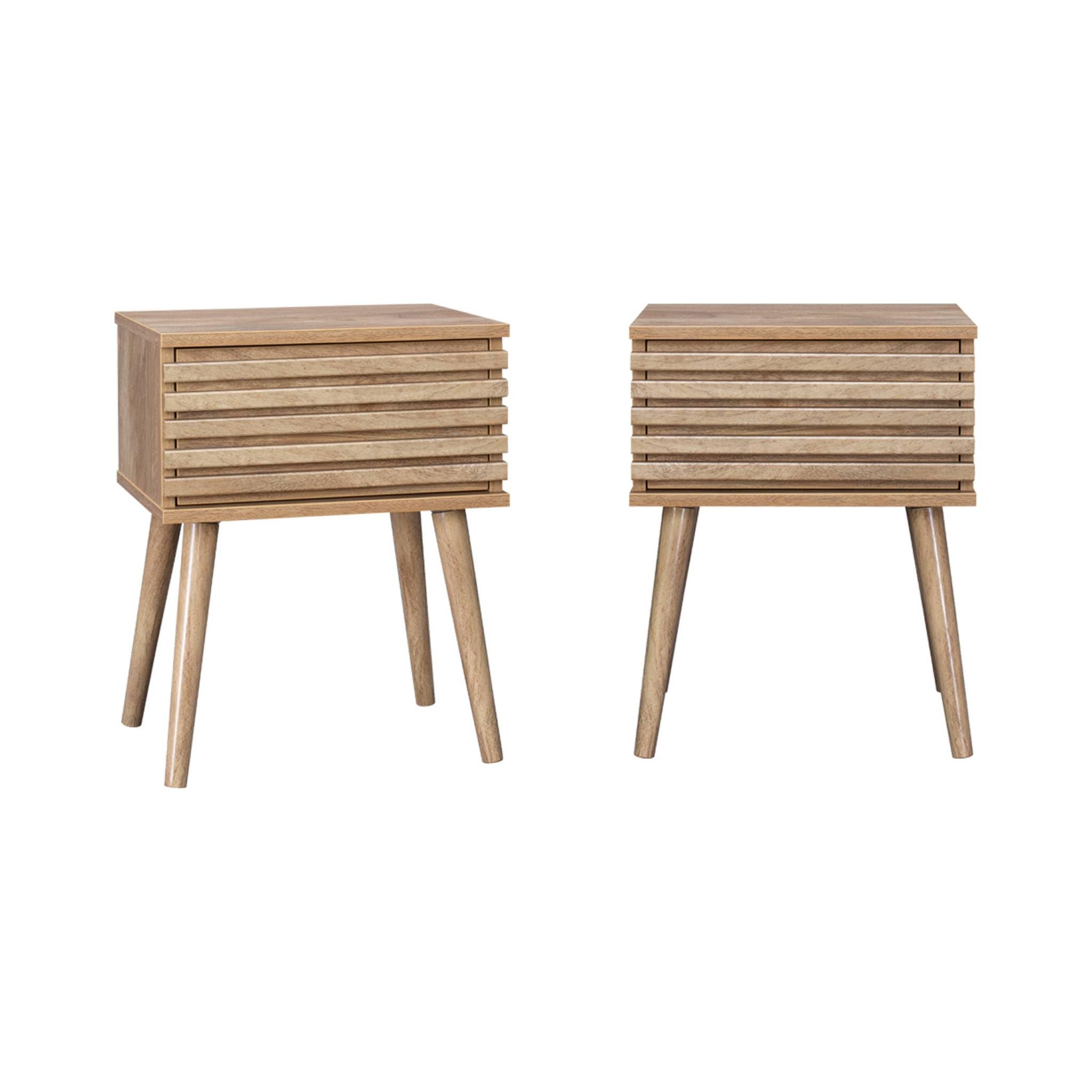 Alice's Garden sweeek - Lot de Deux Tables de Chevet Style scandinave décor Bois avec tiroir rainuré et Pieds Compas