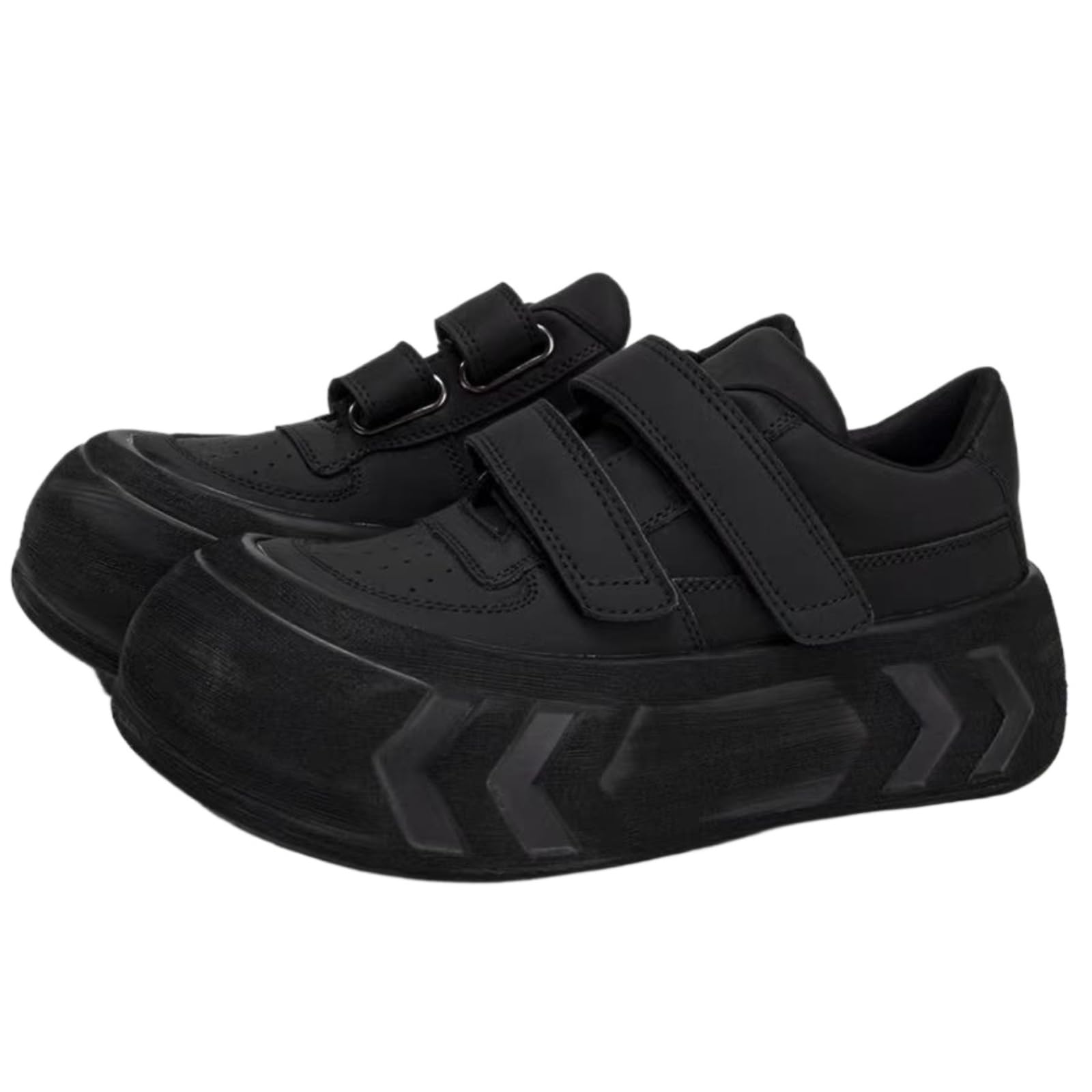 Women's White Closure Chunky Platform Sneakers Preppy Athletic Leisure Shoes with Thick Sole for Height Enhancement Black 36 EU