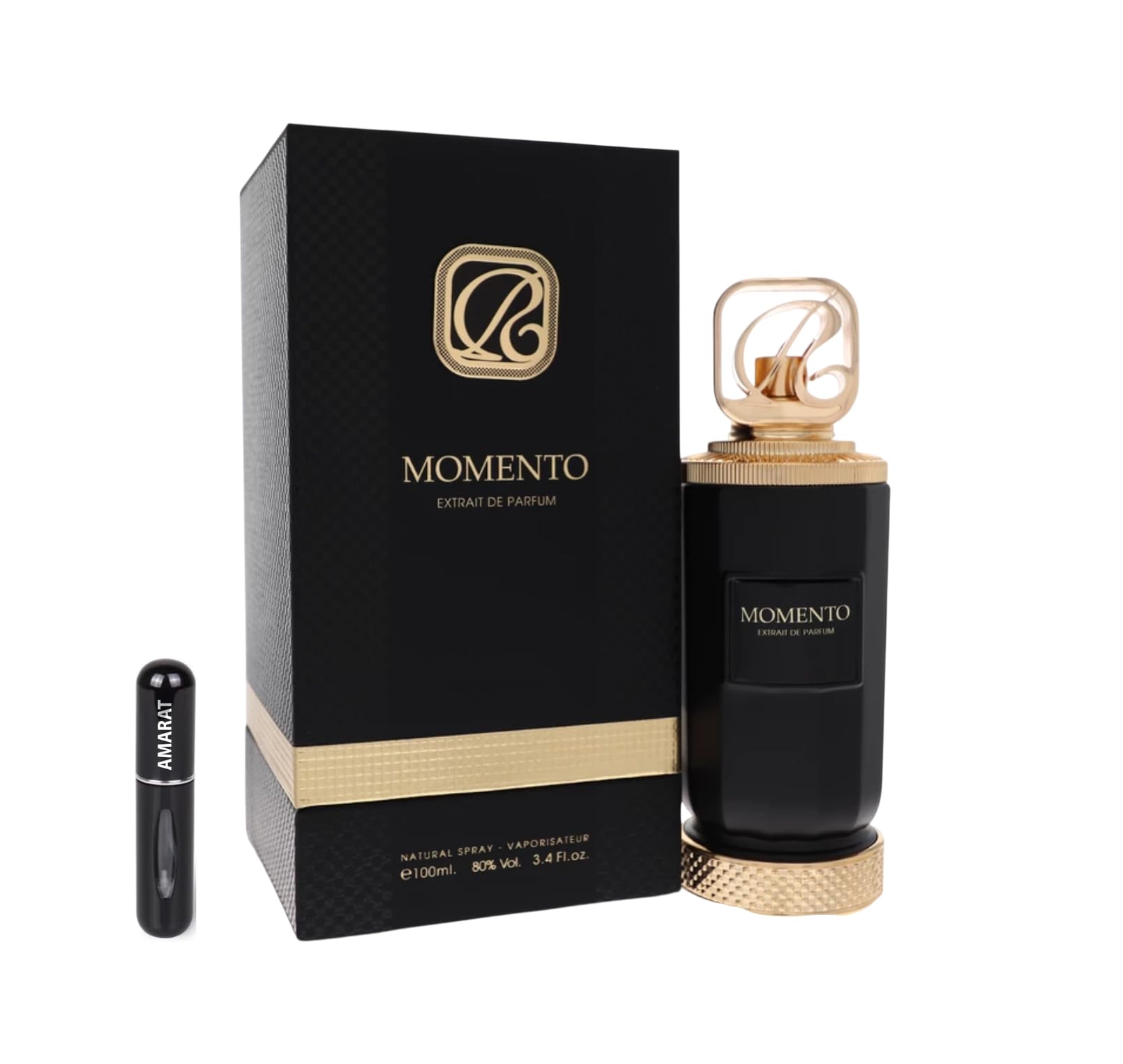 Perfume Momento Eau de Parfum 100ml - Perfume Árabe Unisex de Larga Duración, Incluye Atomizador Recargable 5ML, Fragancia de Lujo Fresca con Notas Cítricas, Romero, Piña y Almizcle (Momento)