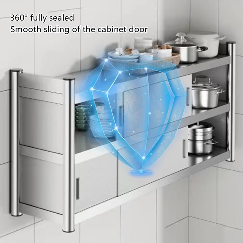 Armadio da cucina in acciaio inox resistente, con porta scorrevole, per ristoranti e hotel, 70 x 30 x 40 cm, finitura grigia resistente, design salvaspazio